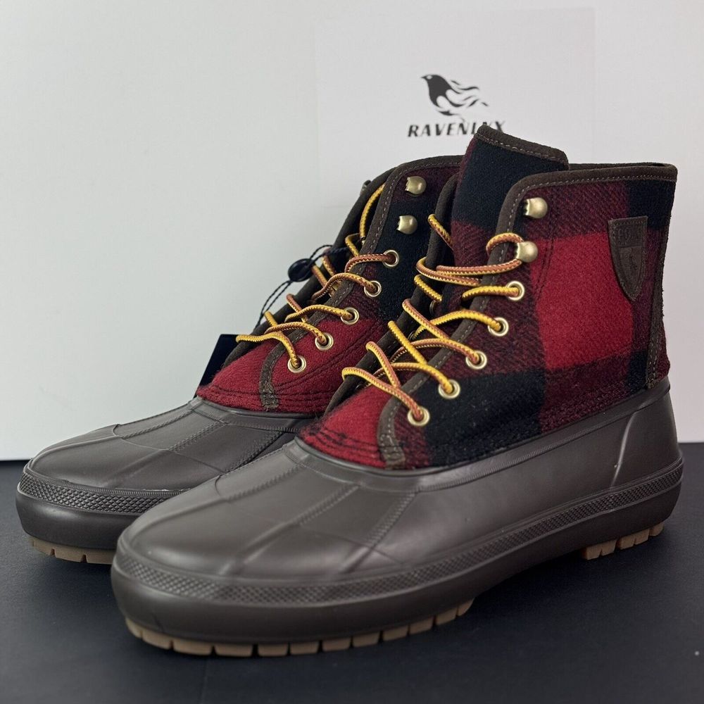 New POLO RALPH LAUREN CLAUS DUCK COLD WEATHER LACE-UP BOOTS Red‎ Mens Size 10